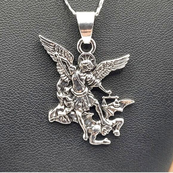 925 Sterling Silver Necklace Archangel Michael Figaro Valentines Birthday Gift